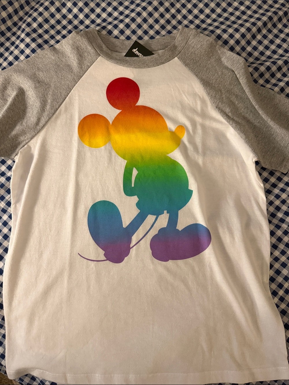 Disney White & Gray Raglan Tee with Rainbow Mickey Silhouette